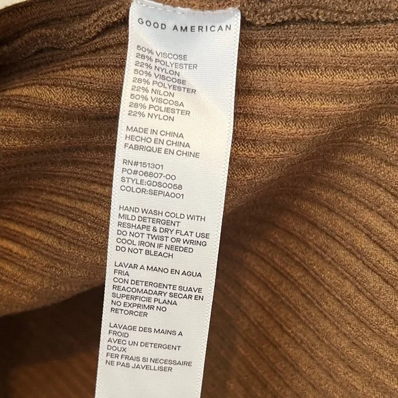 Good American | Long Sleeve Belted Body Midi Dress in Sepia - Size 1 / 2 - Picture 7 of 12